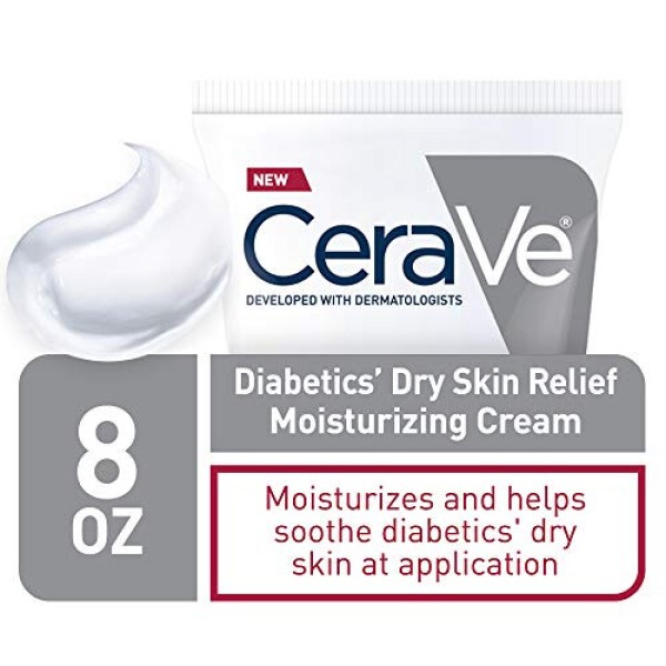 CeraVe Moisturizing Cream for Diabetic Dry Skin, with Urea and Blueberry, Fragrance-Free and Paraben-Free, 8 Oz